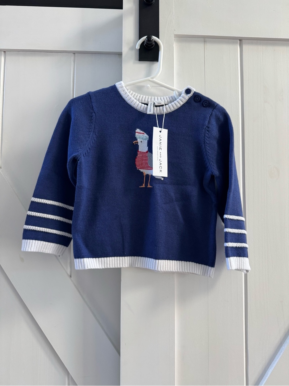 Janie and Jack Navy & White Nautical Seagull 100% Cotton Knit Sweater